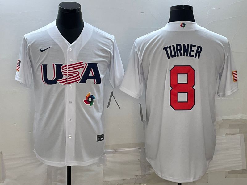 Men 2023 World Cub USA #8 Turner White Nike MLB Jersey8